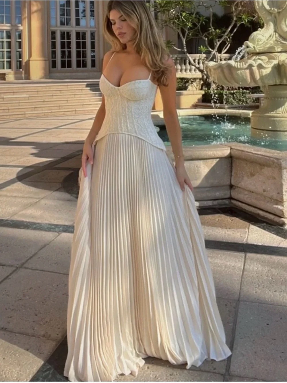Elegant Ivory Pleated Corset Gown - Picture 1 of 8
